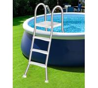 Errzom Escalera para Piscina Elevada de Exterior, Escalera de Acero Inoxidable de 4 Peldaños con Barandillas Resistentes, Peldaños Antideslizantes, Carga 250 Kg para Piscinas de 135cm