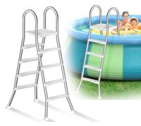 Errzom Escaleras de Piscina de Acero Inoxidable de Mayor Grosor, Escalera para Piscina Elevada de 4 Peldaños Doble Barandilla, Escalera de Acceso de Seguridad para Piscinas Al Aire Libre,135cm