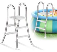 Errzom Escaleras de Piscina de Acero Inoxidable de Mayor Grosor, Escalera para Piscina Elevada de 4 Peldaños Doble Barandilla, Escalera de Acceso de Seguridad para Piscinas Al Aire Libre,85cm