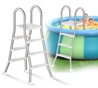 Errzom Escaleras de Piscina de Acero Inoxidable de Mayor Grosor, Escalera para Piscina Elevada de 4 Peldaños Doble Barandilla, Escalera de Acceso de Seguridad para Piscinas Al Aire Libre,110cm