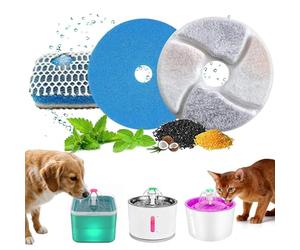 Ersatzfilter Für Katzenbrunnen & Hunde-Trinkbrunnen - 3er Set (2x Vlies-Filterpads, 1x) Zur Wasserreinigung | Filtert Haare, Schmutz & Gerüche | 10,5x10,5cm, Blau, Universell Passend