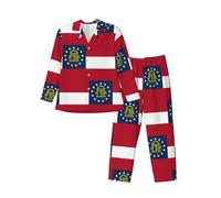 ERSDWRE Conjunto de pijama de manga larga con botones y estampado de bandera de Georgia para hombre, ropa de descanso cálida, Negro, L