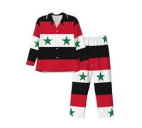 ERSDWRE Conjunto de pijama de manga larga con botones y estampado de bandera de la República Árabe Siria para hombre, Negro, S