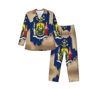 ERSDWRE Conjunto de pijama de manga larga con estampado de bandera del estado de Maine Map01 para hombre, ropa de dormir para hombre, ropa de descanso cálida, Negro, L