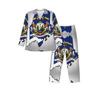 ERSDWRE Conjunto de pijama de manga larga con estampado de bandera del estado de Maine Map03 para hombre, ropa de dormir para hombre, ropa de descanso cálida, Negro, L