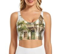 ERSDWRE Edificio antiguo con rama de olivo romano y estampado griego para mujer, brasier deportivo sin mangas, Negro, L