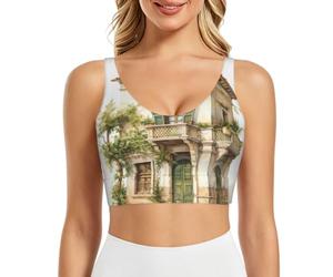 ERSDWRE Edificio antiguo con rama de olivo romano y estampado griego para mujer, brasier deportivo sin mangas, Negro, L