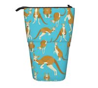 ERSDWRE Estuche telescópico con diseño de canguro y zoológico de dibujos animados Kawaii, bolsa de papelería con cremallera, soporte para lápices