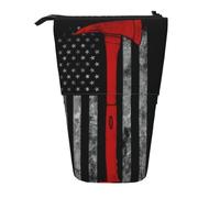 ERSDWRE Estuche telescópico con diseño de hacha de bombero, diseño de bandera de línea roja, bolsa de papelería Kawaii, con cremallera, soporte para lápices