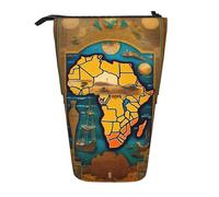 ERSDWRE Estuche telescópico con diseño de mapa del mundo abstracto Kawaii, bolsa de papelería con cremallera, soporte para lápices