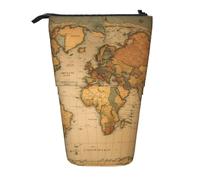 ERSDWRE Estuche telescópico con diseño de mapa del mundo, bolsa de papelería Kawaii, con cremallera, soporte para lápices