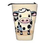 ERSDWRE Estuche telescópico con diseño de vaca de leche de dibujos animados Kawaii, bolsa de papelería con cremallera, soporte para lápices
