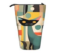 ERSDWRE Estuche telescópico de mediados de siglo con diseño de gato de arte moderno Kawaii, bolsa de papelería con cremallera, soporte para lápices