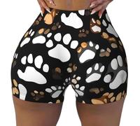ERSDWRE Pantalones cortos deportivos de ciclista con estampado de huellas de perro para mujer, pantalones cortos de entrenamiento, informales, correr, gimnasio, yoga, pantalones cortos, Negro, M