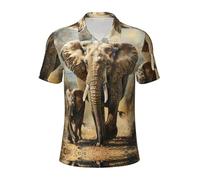 ERSDWRE Polo de manga corta con estampado de elefante viejo y elefante joven para hombre, camisa de golf, camiseta de verano informal, Negro, L