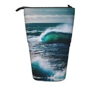 ERSDWRE Scenic - Estuche telescópico para lápices, diseño de agua de mar Kawaii, con cremallera, soporte para lápices
