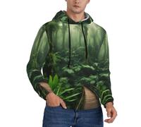 ERSDWRE Sudadera con capucha y bolsillo con estampado de selva tropical para hombre, sudadera de manga larga para adultos, Negro, XL