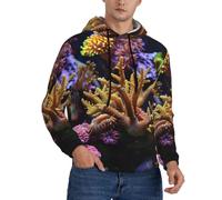 ERSDWRE Sudadera con capucha y bolsillo para hombre, de manga larga, con estampado de arrecifes de coral, Negro, M