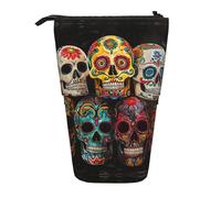 ERSDWRE Sugar Skulls - Estuche telescópico para lápices, bolsa de papelería Kawaii, con cremallera, soporte para lápices