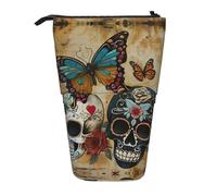 ERSDWRE Sugar Skulls - Estuche telescópico para lápices, diseño de mariposas, bolsa de papelería Kawaii, con cremallera, soporte para lápices
