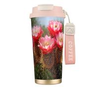 ERSDWRE Taza de café aislada con estampado floral de cactus y flores, taza de viaje con pajita, tazas de café al vacío, botella de agua para oficina