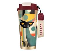 ERSDWRE Vaso de café aislado con diseño de gato moderno de mediados de siglo, taza de viaje con pajilla, tazas de café al vacío, botella de agua para oficina