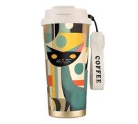 ERSDWRE Vaso de café aislado con diseño de gato moderno de mediados de siglo, taza de viaje con pajilla, tazas de café al vacío, botella de agua para oficina