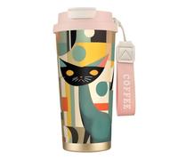ERSDWRE Vaso de café aislado con diseño de gato moderno de mediados de siglo, taza de viaje con pajilla, tazas de café al vacío, botella de agua para oficina