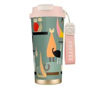 ERSDWRE Vaso de café aislado con estampado de gatos de mediados de siglo, taza de viaje con pajita, tazas de café al vacío, botella de agua para oficina