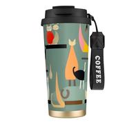ERSDWRE Vaso de café aislado con estampado de gatos de mediados de siglo, taza de viaje con pajita, tazas de café al vacío, botella de agua para oficina