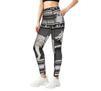 ERSDWRE Wolf Motifs Building03 - Pantalones de yoga de cintura alta con bolsillos, control de abdomen, leggings para correr y hacer yoga, Negro, L