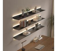ERSINIAN Estantes flotantes de Pared con luz LED, estantes iluminados de Metal para Barra y baño, estantes de Almacenamiento con luz para decoración del hogar (Tamaño: 150 x 23 cm, Color: Negro)