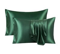 Ersmak Juego de 2 Fundas de Almohada de satén estándar, Ultra Suaves y sedosas para Cabello y Piel, Resistentes a Las Arrugas y a la decoloración, con Cierre de sobre (Verde Oscuro)