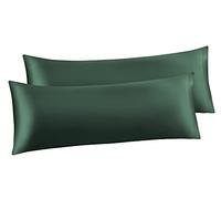 Ersmak Juego de 2 fundas de almohada de satén para el cuerpo, 20 x 54 pulgadas, color verde oscuro, ultrasuave, resistente a las manchas, tela de satén de poliéster, paquete de 2