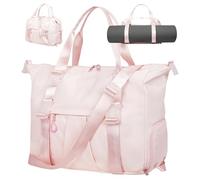 ERTUNA Bolsa de gimnasio para mujer con soportes para esterilla de yoga, bolsa grande de lona para viajes con compartimento para zapatos, bolsa de fin de semana para viajes con clip para llavero,