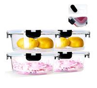 ERUIV 4piezas 1300ml Recipientes de cristal para alimentos Hermeticos Con Tapa - Tapas Para Comida Hermetico, Ahorro De Espacio Recipientes Para Alimentos Para Microondas, Horno y Congelador