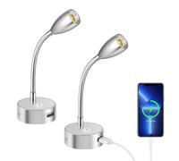 ERWEY 2 Piezas LED lámpara de lectura 12V camping - car, 3 W 3000 k lámpara de cama con cuello de cisne flexible y puerto de carga USB para barco, yate, coche, iluminación interior de caravana, Plata