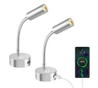 ERWEY 2pcs LED lámpara de lectura 12V autocaravana con cuello de cisne flexible y conexión de carga USB 3000K Blanco cálido DC 12V-24V Spot para barco caravana yate, cableado montaje en pared, Plata