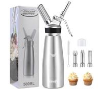 ERWEY Sifón de Cocina 500ML Aluminio Dispensador Crema con 3 Boquillas | Sifon Cocina Profesional, Sin Fugas, Sifones Cocina para Espumas Postres y Nata Montar, Plateado
