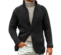 Erwin - Cárdigan De Punto Grueso, Cárdigan Erwin, Suéteres Tipo Cárdigan De Cuello Alto Y Manga Larga para Hombre, Suéter De Punto con Botones Térmicos De Corte Ajustado (M,Negro)