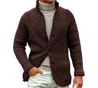 Erwin - Cárdigan De Punto Grueso, Cárdigan Erwin, Suéteres Tipo Cárdigan De Cuello Alto Y Manga Larga para Hombre, Suéter De Punto con Botones Térmicos De Corte Ajustado (2XL,Café)