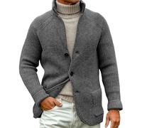 Erwin - Cárdigan De Punto Grueso, Cárdigan Erwin, Suéteres Tipo Cárdigan De Cuello Alto Y Manga Larga para Hombre, Suéter De Punto con Botones Térmicos De Corte Ajustado (5XL,Gris)
