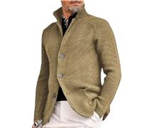 Erwin - Cárdigan de Punto Grueso, suéteres Tipo cárdigan de Cuello Alto y Manga Larga para Hombre, suéter de Punto Ajustado con Botones térmicos y Bolsillos (Caqui Claro,4XL)