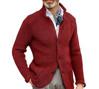 Erwin - Cárdigan de Punto Grueso, suéteres Tipo cárdigan de Cuello Alto y Manga Larga para Hombre, suéter de Punto Ajustado con Botones térmicos y Bolsillos (Rojo Vino,4XL)