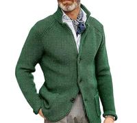 Erwin - Cárdigan de Punto Grueso, suéteres Tipo cárdigan de Cuello Alto y Manga Larga para Hombre, suéter de Punto Ajustado con Botones térmicos y Bolsillos (Verde,3XL)