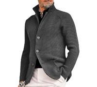 Erwin - Cárdigan de Punto Grueso, suéteres Tipo cárdigan de Cuello Alto y Manga Larga para Hombre, suéter de Punto Ajustado con Botones térmicos y Bolsillos (Gris Oscuro,L)
