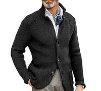 Erwin - Cárdigan de Punto Grueso, suéteres Tipo cárdigan de Cuello Alto y Manga Larga para Hombre, suéter de Punto Ajustado con Botones térmicos y Bolsillos (Negro,M)