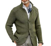 Erwin - Cárdigan de Punto Grueso, suéteres Tipo cárdigan de Cuello Alto y Manga Larga para Hombre, suéter de Punto Ajustado con Botones térmicos y Bolsillos (Verde Militar,S)
