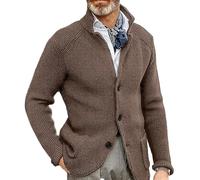 Erwin - Cárdigan de Punto Grueso, suéteres Tipo cárdigan de Cuello Alto y Manga Larga para Hombre, suéter de Punto Ajustado con Botones térmicos y Bolsillos (Café,M)