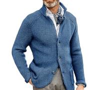 Erwin - Cárdigan de Punto Grueso, suéteres Tipo cárdigan de Cuello Alto y Manga Larga para Hombre, suéter de Punto Ajustado con Botones térmicos y Bolsillos (Azul océano,5XL)